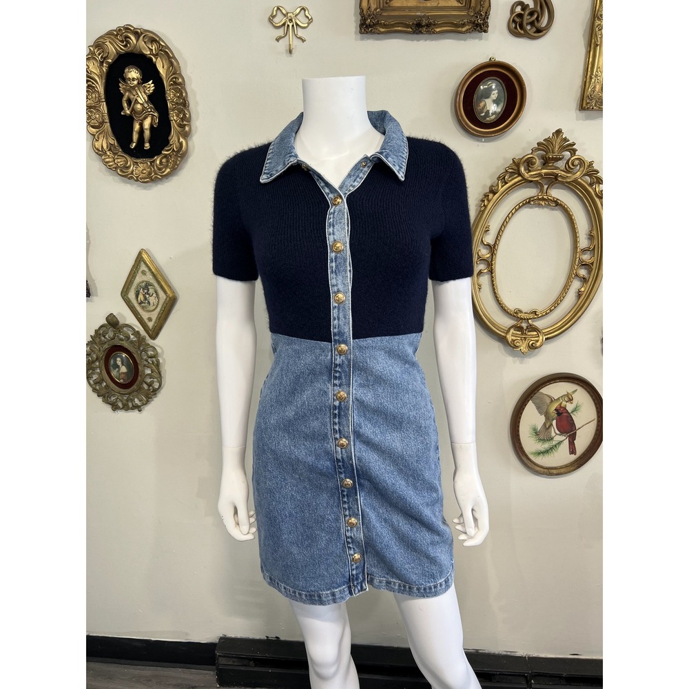 Pilcro Blue and Denim Contrast Polo Mini Dress Size XXS